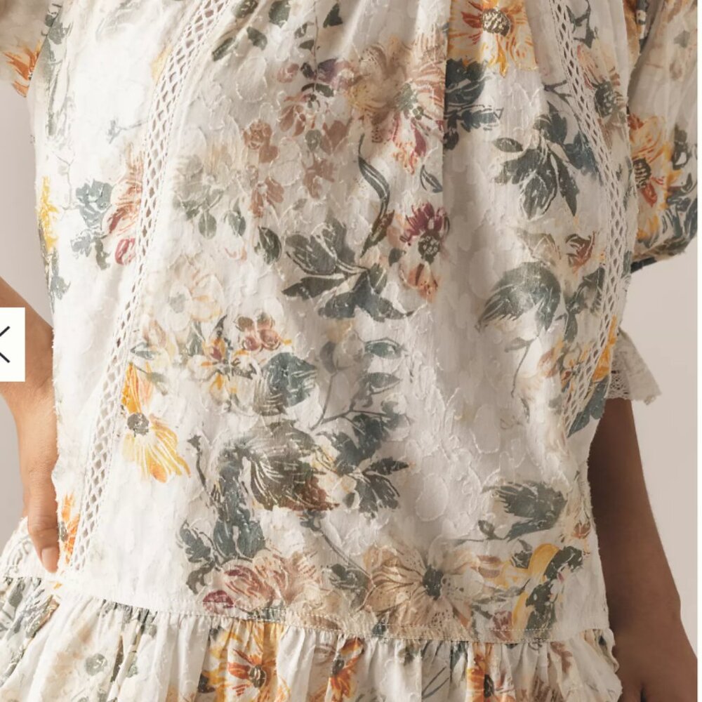 Pilcro Anthropologie Short-Sleeve Mock-Neck Ruffle Mini Floral Dress Small - Picture 9 of 13